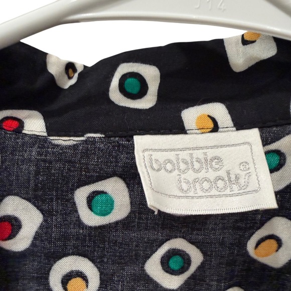 Vintage Bobbie Brooks Black Geometric Print Short Sleeve Button Up Shirt - Picture 2 of 6